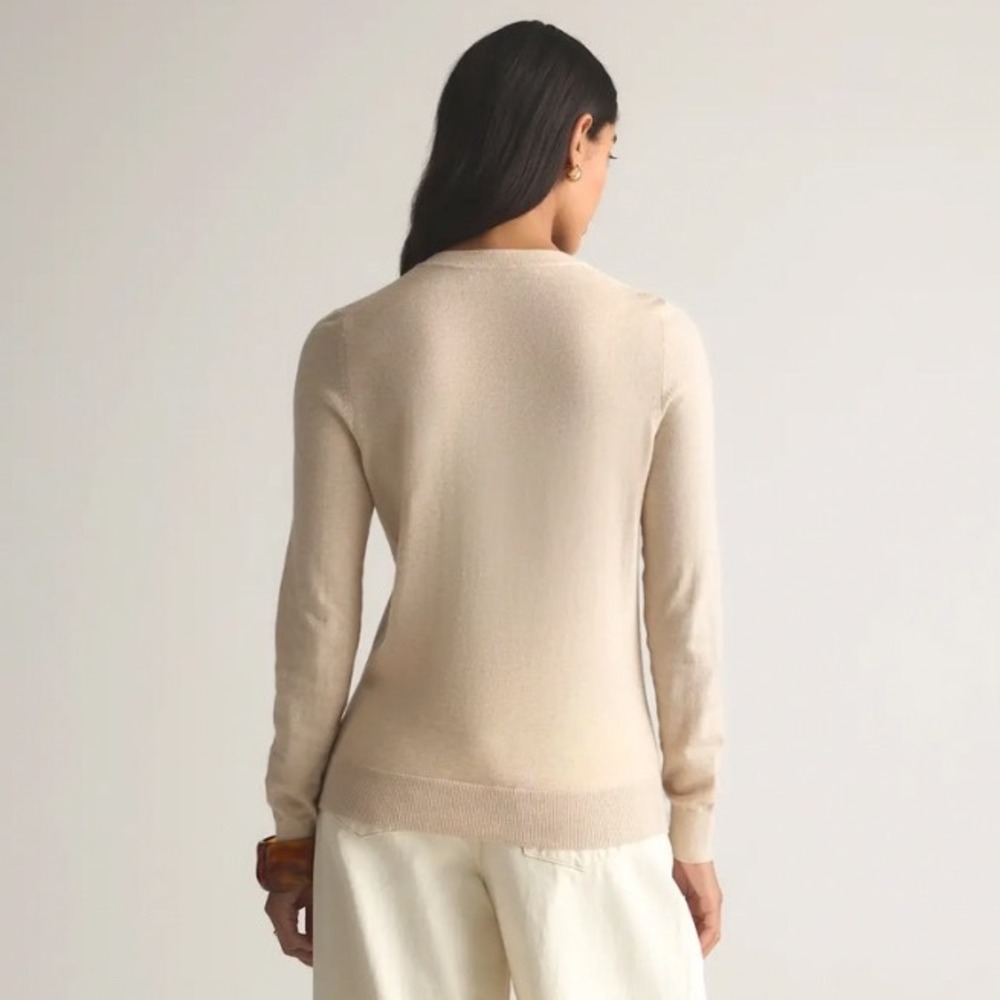 Quince‎ Womens Organic Cotton Cashmere V-Neck Sweater Oatmeal Beige Small - Picture 2 of 8